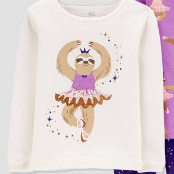 WT 4 piece Pajama Set Ballerina Sloth Sz 2T - Picture 2 of 4